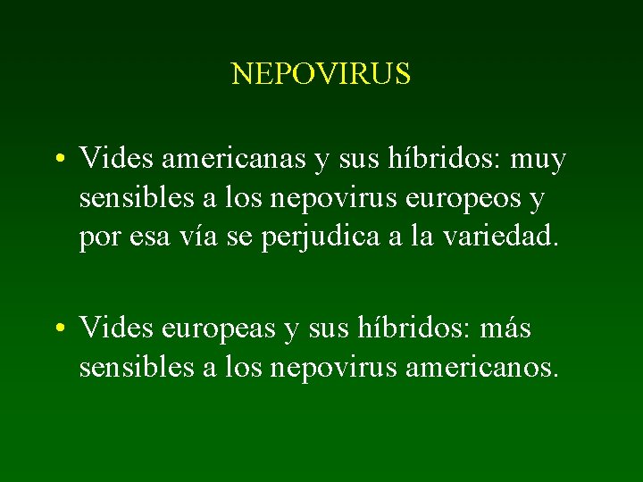 NEPOVIRUS • Vides americanas y sus híbridos: muy sensibles a los nepovirus europeos y