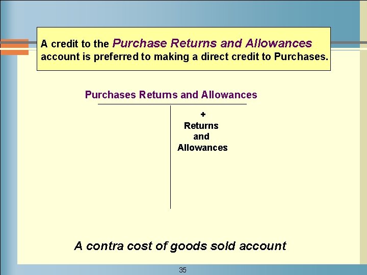 A credit to the Purchase Returns and Allowances account is preferred to making a