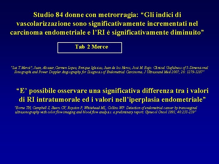 Studio 84 donne con metrorragia: “Gli indici di vascolarizzazione sono significativamente incrementati nel carcinoma