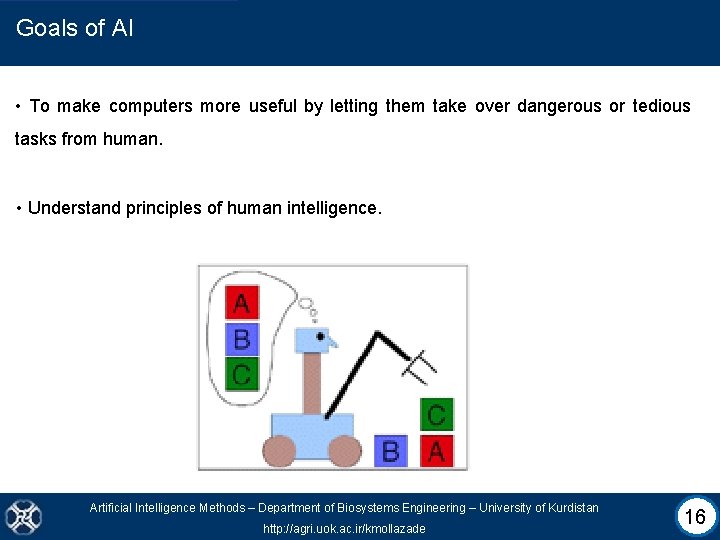 Goals of AI • To make computers more useful by letting them take over