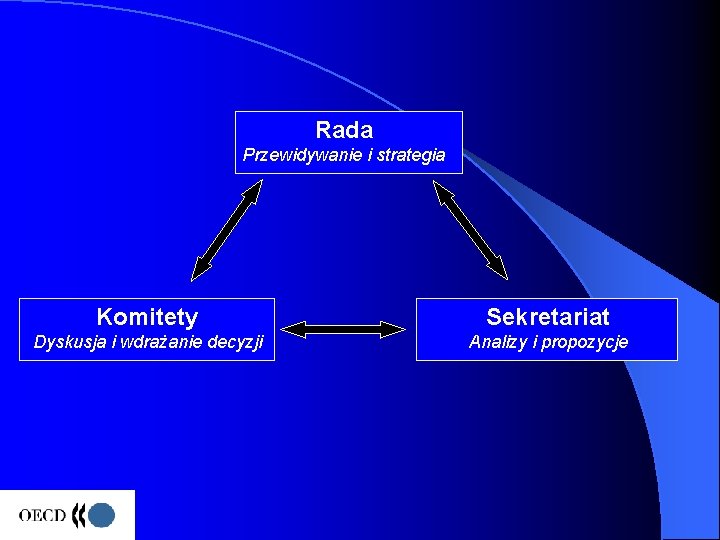 Rada Przewidywanie i strategia Komitety Sekretariat Dyskusja i wdrażanie decyzji Analizy i propozycje 