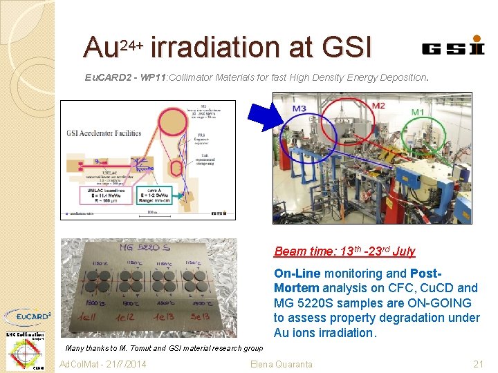 Au 24+ irradiation at GSI Eu. CARD 2 - WP 11: Collimator Materials for