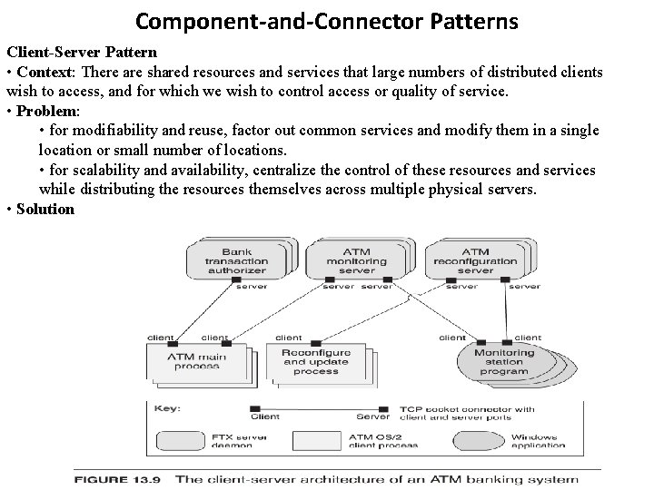 Component-and-Connector Patterns Client-Server Pattern • Context: There are shared resources and services that large Component-and-Connector Patterns Client-Server Pattern • Context: There are shared resources and services that large