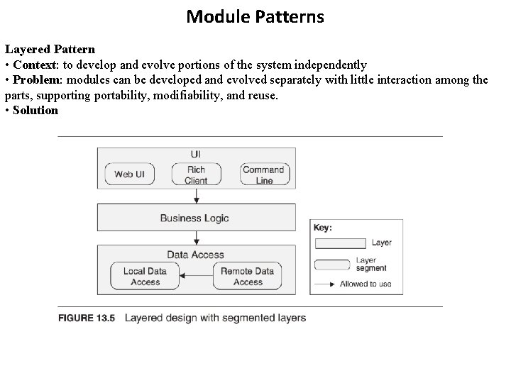 Module Patterns Layered Pattern • Context: to develop and evolve portions of the system Module Patterns Layered Pattern • Context: to develop and evolve portions of the system