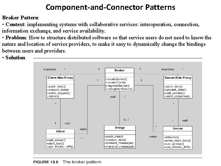 Component-and-Connector Patterns Broker Pattern • Context: implementing systems with collaborative services: interoperation, connection, information Component-and-Connector Patterns Broker Pattern • Context: implementing systems with collaborative services: interoperation, connection, information