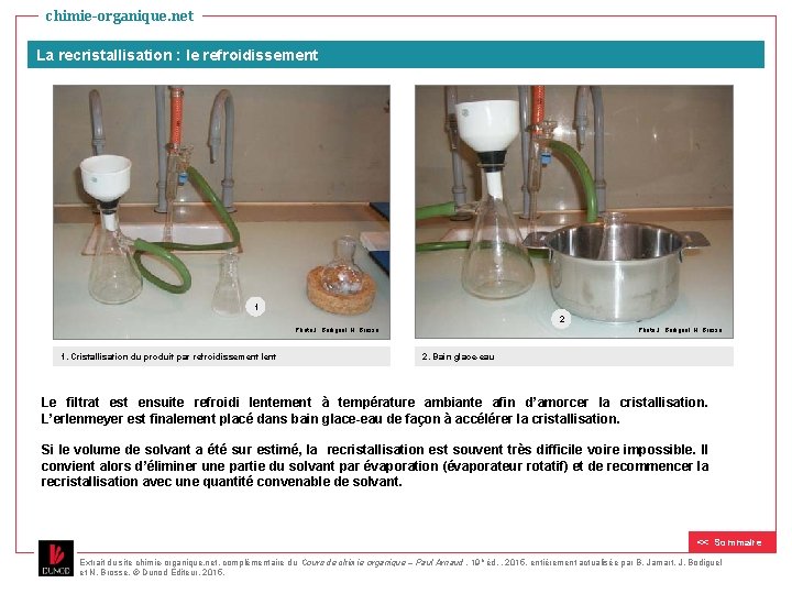 chimie-organique. net La recristallisation : le refroidissement 1 2 Photo J. Bodiguel, N. Brosse