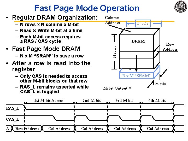 Fast Page Mode Operation • Regular DRAM Organization: – N rows x N column