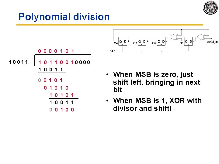 Polynomial division 0 0 1 0 1 1 0 0 1 0 0 1