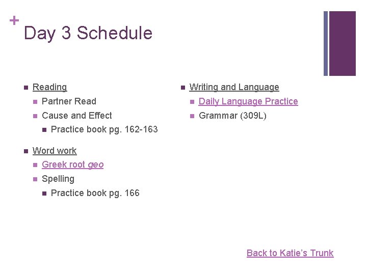 + Day 3 Schedule n Reading Writing and Language n Partner Read n Daily