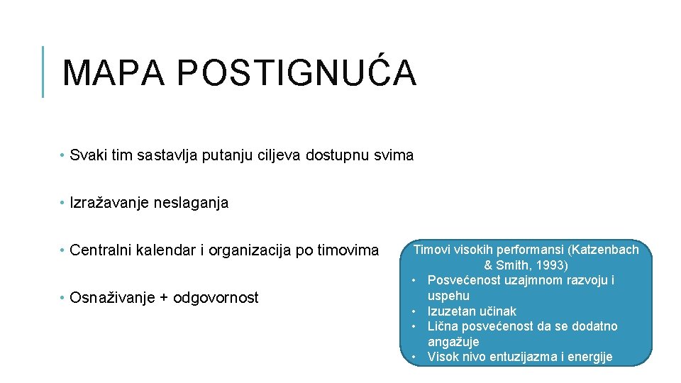 MAPA POSTIGNUĆA • Svaki tim sastavlja putanju ciljeva dostupnu svima • Izražavanje neslaganja •