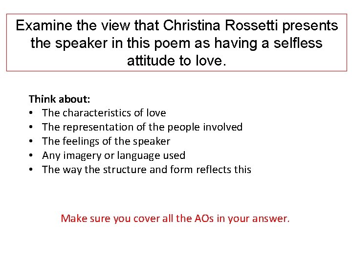 Examine the view that Christina Rossetti presents the speaker in this poem as having
