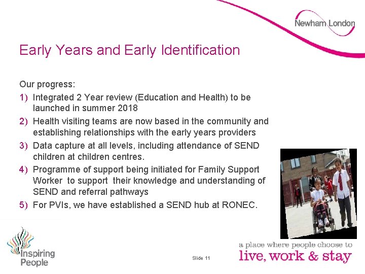 Early Years and Early Identification Our progress: 1) Integrated 2 Year review (Education and