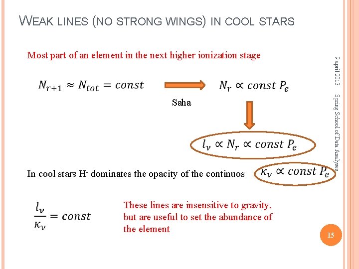 WEAK LINES (NO STRONG WINGS) IN COOL STARS In cool stars H- dominates the