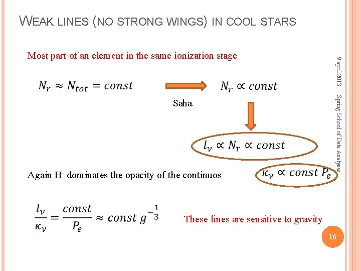 WEAK LINES (NO STRONG WINGS) IN COOL STARS 9 april 2013 Most part of
