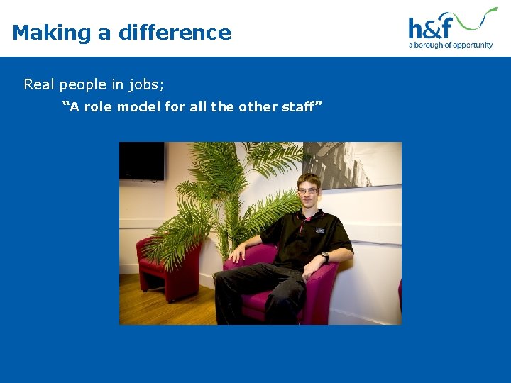 Making a difference Real people in jobs; “A role model for all the other Making a difference Real people in jobs; “A role model for all the other