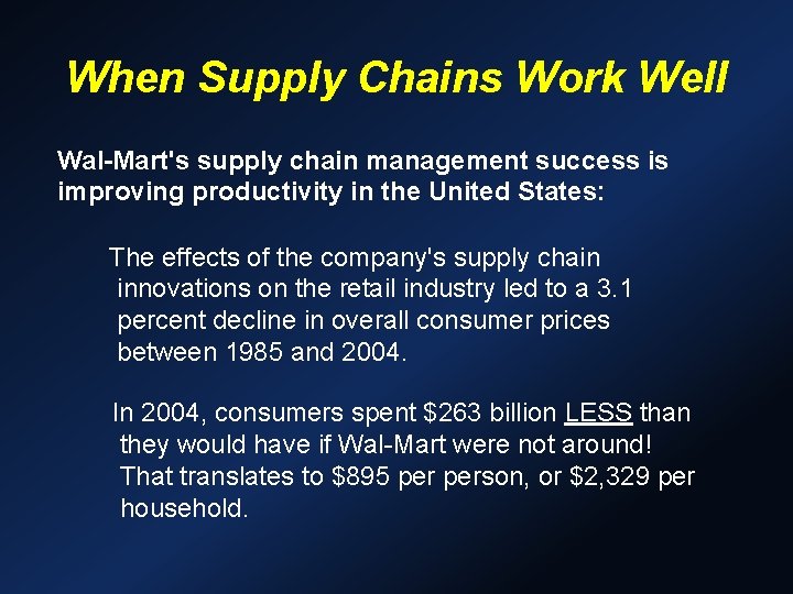 When Supply Chains Work Well Wal-Mart's supply chain management success is improving productivity in When Supply Chains Work Well Wal-Mart's supply chain management success is improving productivity in