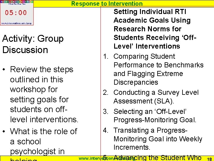 Response to Intervention Setting Individual RTI Academic Goals Using Research Norms for Students Receiving