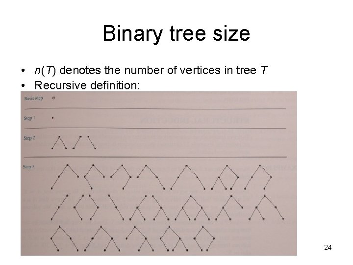 Binary tree size • n(T) denotes the number of vertices in tree T •