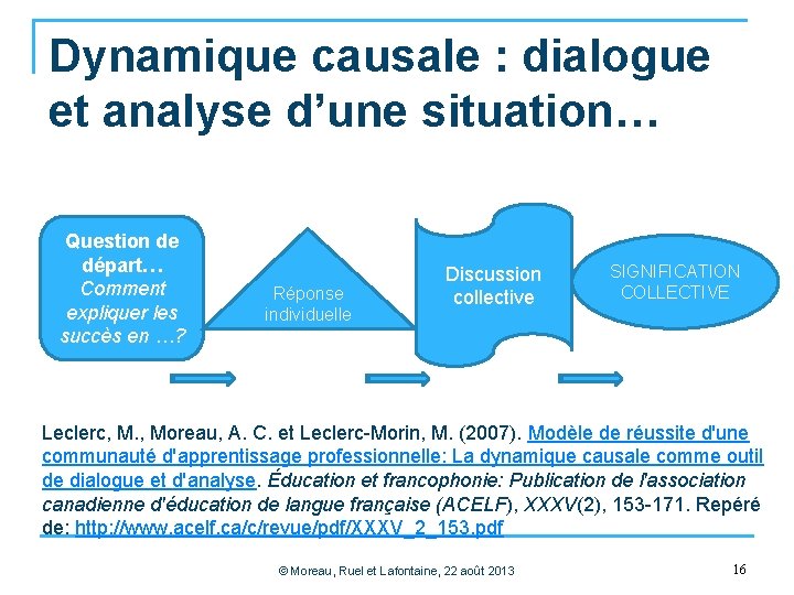 Dynamique causale : dialogue et analyse d’une situation… Question de départ… Comment expliquer les