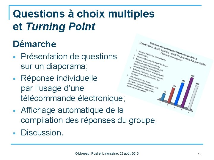 Questions à choix multiples et Turning Point Démarche § § Présentation de questions sur