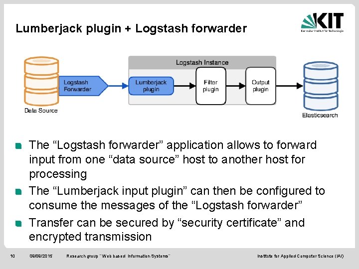 Lumberjack plugin + Logstash forwarder The “Logstash forwarder” application allows to forward input from