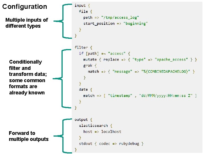 Configuration Multiple inputs of different types Conditionally filter and transform data; some common formats