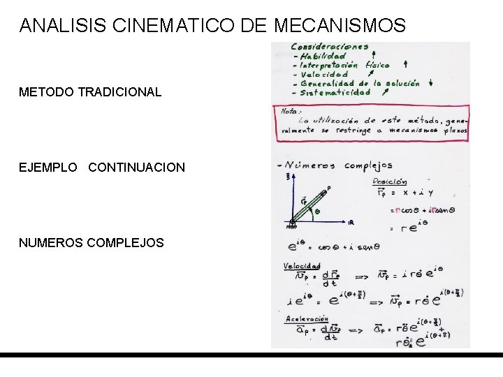 ANALISIS CINEMATICO DE MECANISMOS METODO TRADICIONAL EJEMPLO CONTINUACION NUMEROS COMPLEJOS 