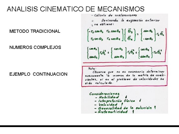 ANALISIS CINEMATICO DE MECANISMOS METODO TRADICIONAL NUMEROS COMPLEJOS EJEMPLO CONTINUACION 
