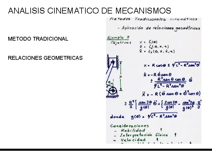 ANALISIS CINEMATICO DE MECANISMOS METODO TRADICIONAL RELACIONES GEOMETRICAS 