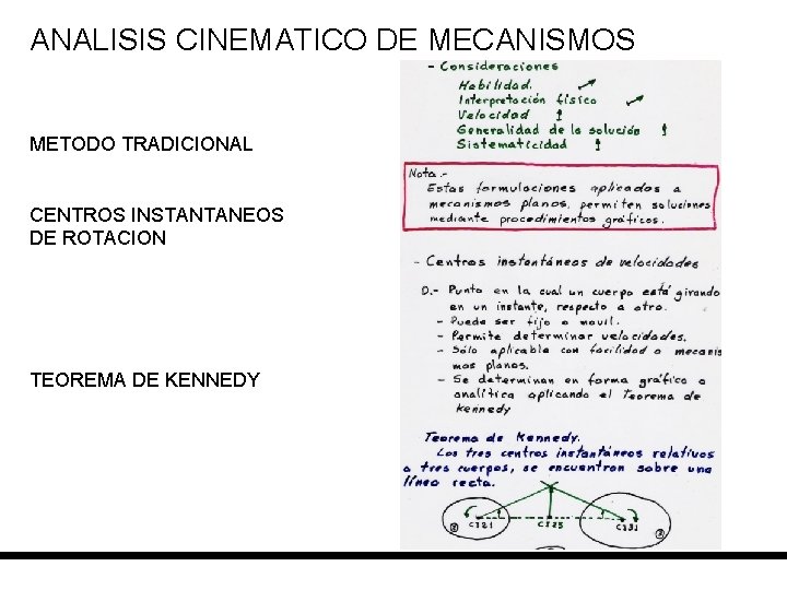 ANALISIS CINEMATICO DE MECANISMOS METODO TRADICIONAL CENTROS INSTANTANEOS DE ROTACION TEOREMA DE KENNEDY 