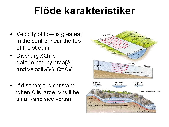 Flöde karakteristiker • Velocity of flow is greatest in the centre, near the top