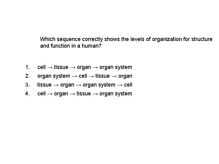 Which sequence correctly shows the levels of organization for structure and function in a