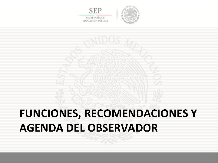 FUNCIONES, RECOMENDACIONES Y AGENDA DEL OBSERVADOR 28 
