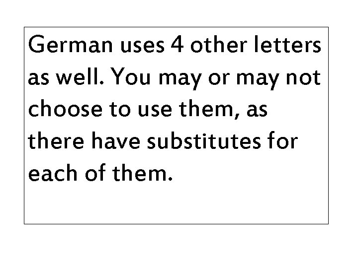 German uses 4 other letters as well. You may or may not choose to