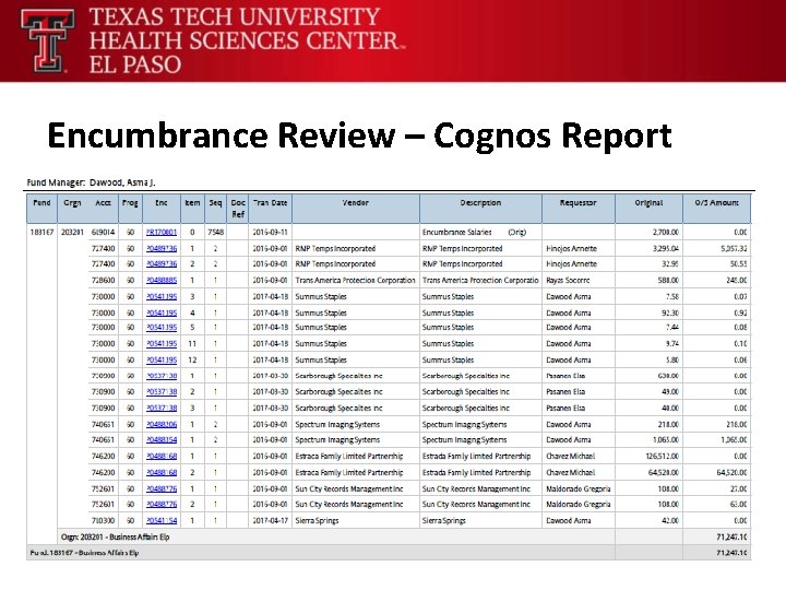 Encumbrance Review – Cognos Report 