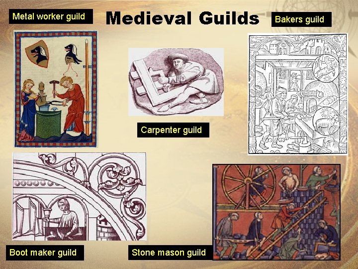 Metal worker guild Medieval Guilds Carpenter guild Boot maker guild Stone mason guild Bakers