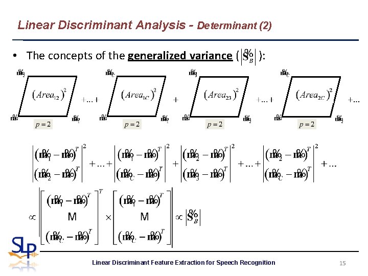 Linear Discriminant Analysis - Determinant (2) • The concepts of the generalized variance (