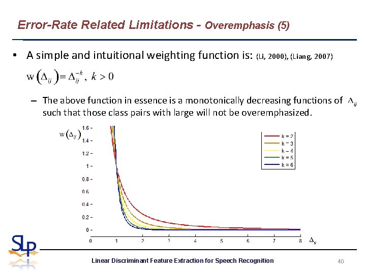 Error-Rate Related Limitations - Overemphasis (5) • A simple and intuitional weighting function is: