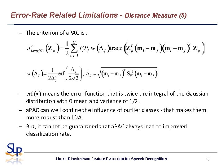 Error-Rate Related Limitations - Distance Measure (5) – The criterion of a. PAC is.