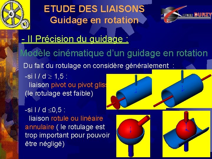 ETUDE DES LIAISONS Guidage en rotation - II Précision du guidage : Modèle cinématique