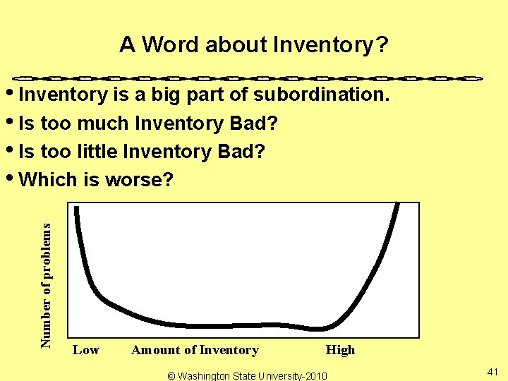 A Word about Inventory? Number of problems • Inventory is a big part of