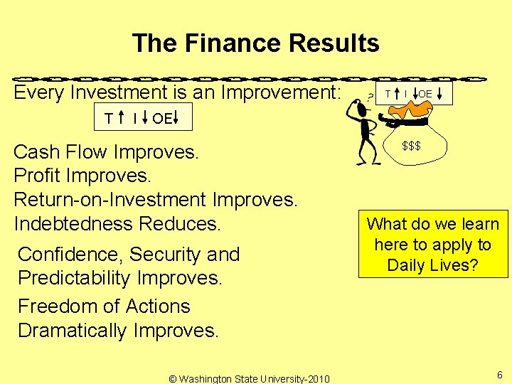 The Finance Results Every Investment is an Improvement: T I OE OE Cash Flow