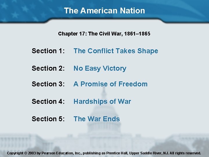 The American Nation Chapter 17: The Civil War, 1861– 1865 Section 1: The Conflict