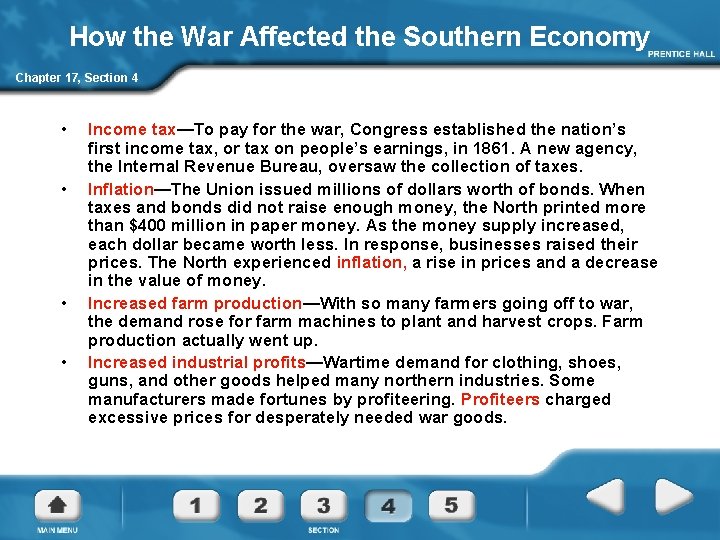 How the War Affected the Southern Economy Chapter 17, Section 4 • • Income