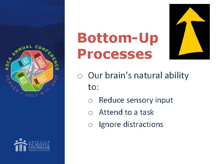 Bottom-Up Processes o Our brain’s natural ability to: o Reduce sensory input o Attend