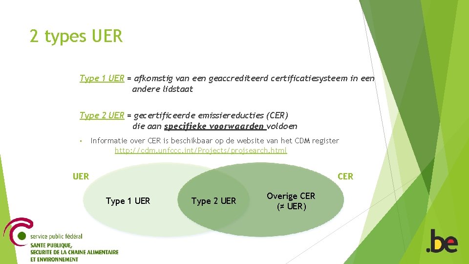2 types UER Type 1 UER = afkomstig van een geaccrediteerd certificatiesysteem in een