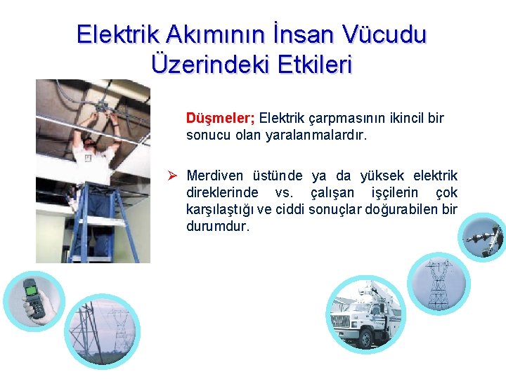 Elektrik Akımının İnsan Vücudu Üzerindeki Etkileri Düşmeler; Elektrik çarpmasının ikincil bir sonucu olan yaralanmalardır.