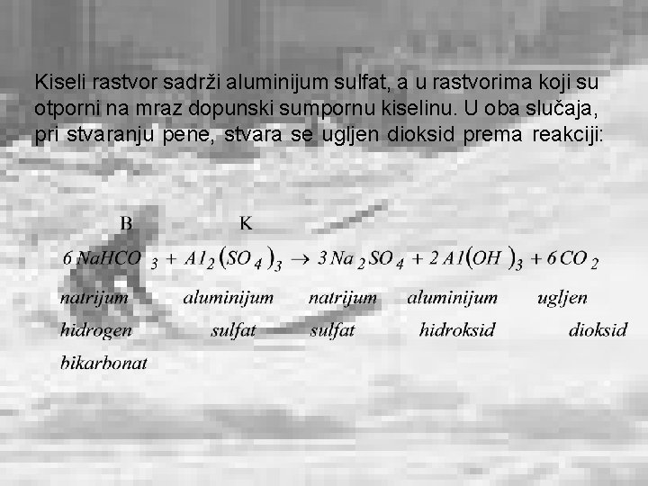 Kiseli rastvor sadrži aluminijum sulfat, a u rastvorima koji su otporni na mraz dopunski