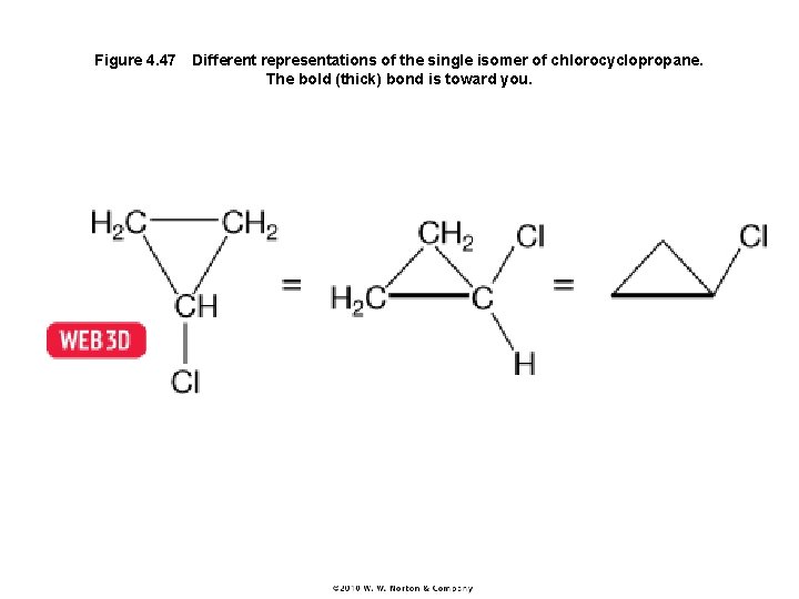 Figure 4. 47 Different representations of the single isomer of chlorocyclopropane. The bold (thick) bond