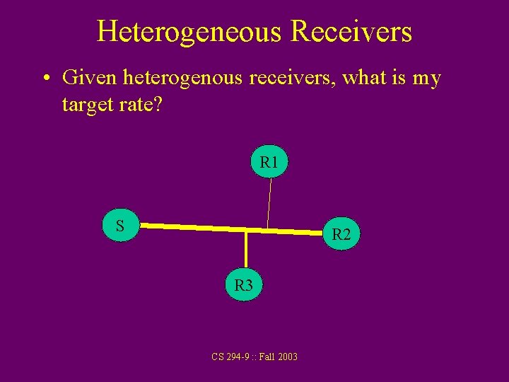 Heterogeneous Receivers • Given heterogenous receivers, what is my target rate? R 1 S